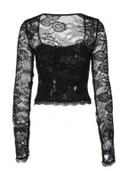 Lace-Trim Square-Neck Flare-Sleeve Top
